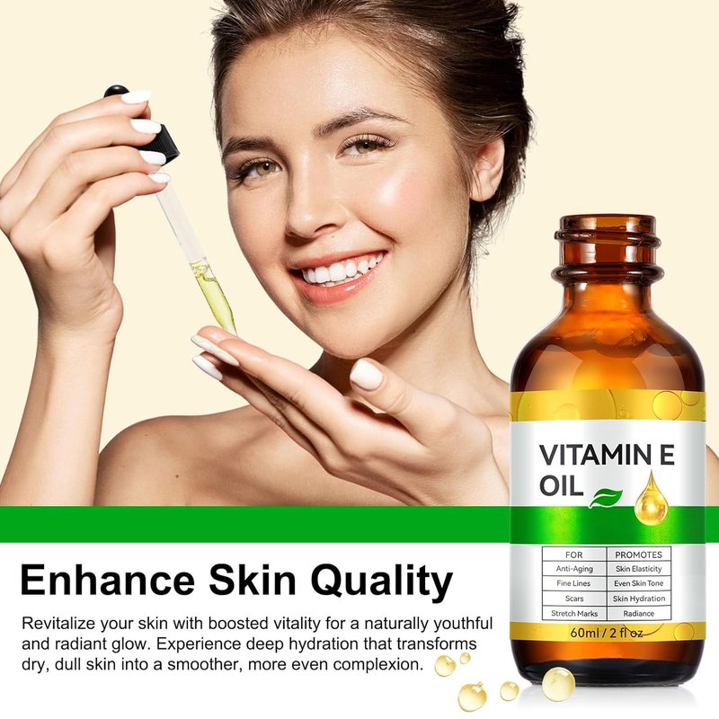 Vitamin E Oil - Pure Skin & Nail Moisturizer for Scars, Hydration, Anti-Aging | 2 Fl Oz (Pack of 2)
