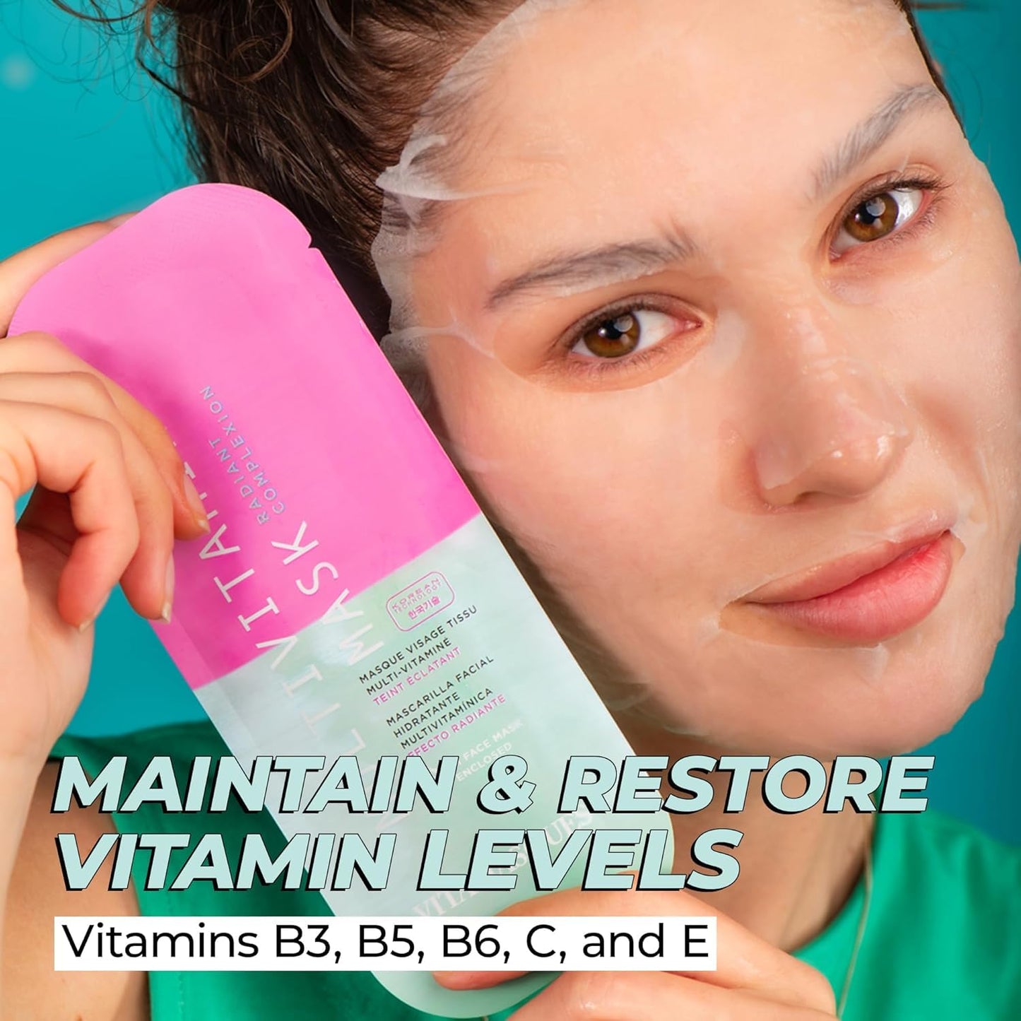 Vitamasques Multivitamin Face Mask, 8-Pack - Hydrating and Nourishing Korean Skincare for Radiant Skin, Provides Vitamins B, C & E