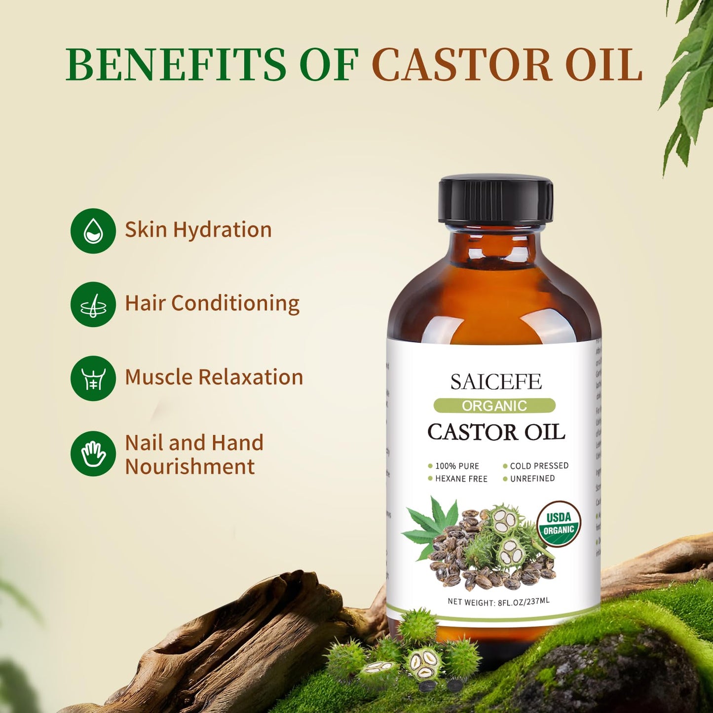 56pcs Castor Oil Patches with Caster Oil Organic Cold Pressed Unrefined Glass Bottle 8oz, Castor Oil Pack Wrap for Belly, Neck, Back, Arms, and Hair Growth (with Eyelash Kit)