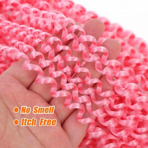 Passion Twist Hair 18 Inch 6 Packs Pink Water Wave Crochet Hair for Passion Twists Long Bohemian Braiding Protective Style Hair Extensions (18 Inch 6 Packs, Pink#)