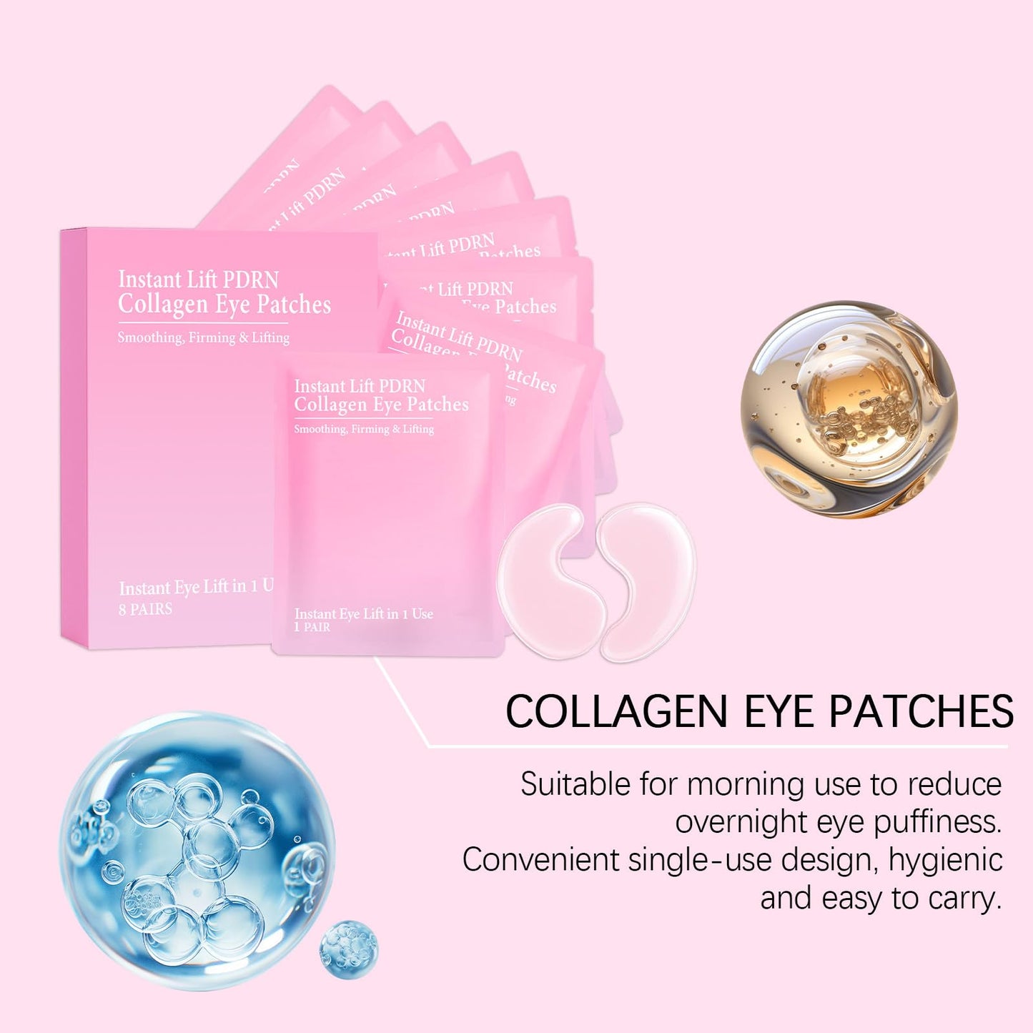 CHHQLZS Instalift PDRN Eyes Patches, Upgrade Instant Collagen Serene Eyes Mask for Dark Circles & Puffy Eyes, Hydrating Anti-Wrinkle Under Eyes Patches with Hyaluronic Acid, 8 Pairs (2 Box/16 Pairs)