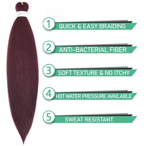 [MULTI PACKS] Spetra Pre Stretched Braiding Hair Extensions 24 Inch - 8 Bundles Jumbo Knotless Box Braids Professional Synthetic Crochet Braid Natural EZ Braid Yaki Dark Wine Hair Bundles