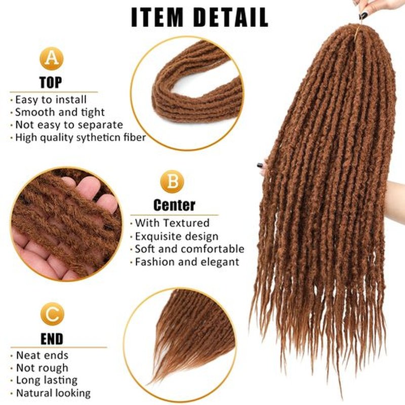 Aguacor Synthetic Textured Dreadlocks Straight Double Ended Dreadlock Extensions with Texture 20inches 25 Strands Thin Soft DE Dreadlock Extensions for Women (25 Strands, 30#)