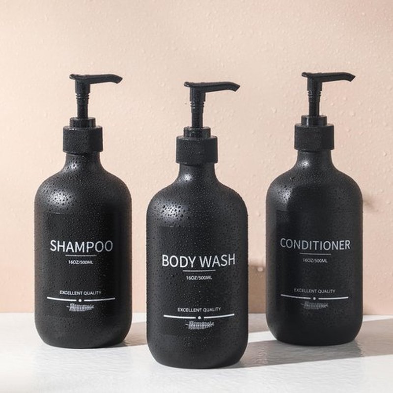 Reusable Shampoo and Conditioner Bottles (5Pack Matte Black) for Shower, Plastic 16.9oz