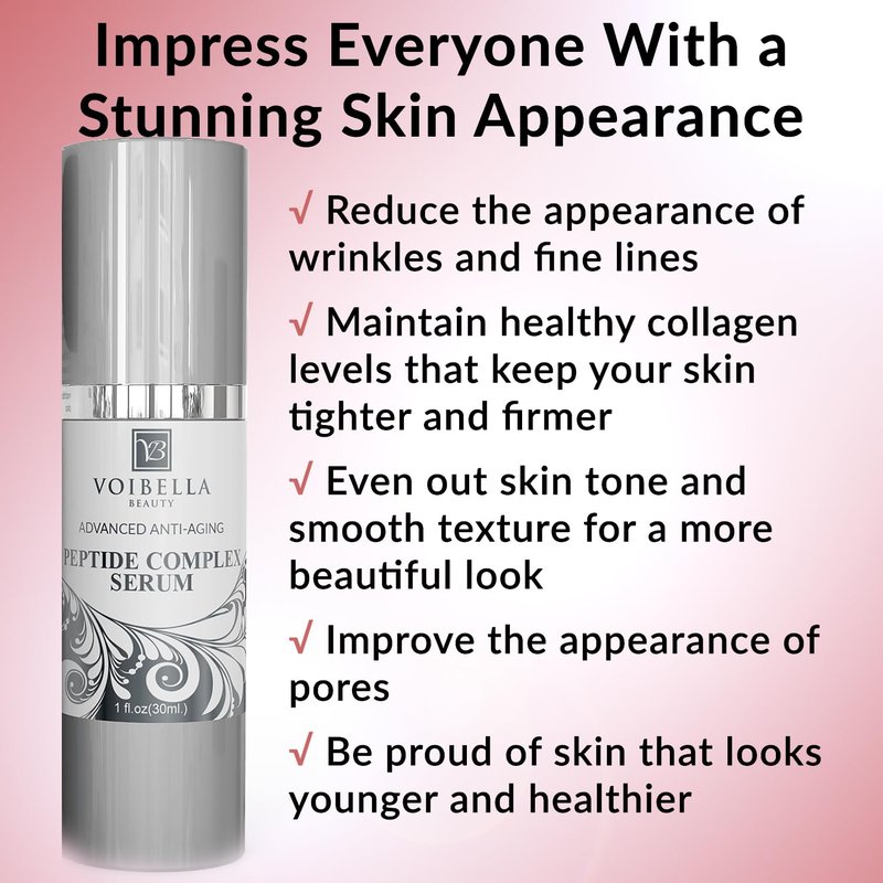Peptide Complex Serum - Natural Anti-Aging Face Serum with Collagen Support | Peptides, Hyaluronic Acid & Vitamin E for Hydration & Firmness