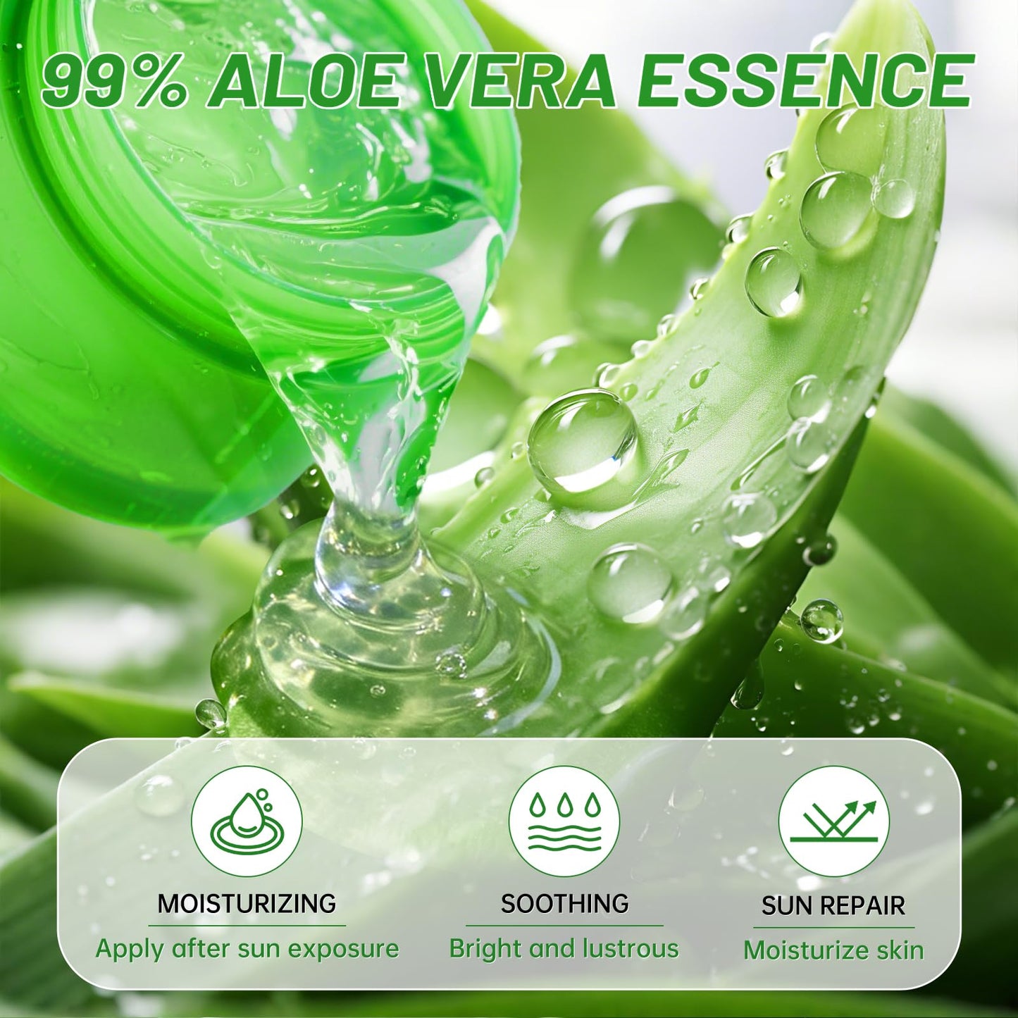 ASYBO 300 ML Natural Aloe Vera Gel -Organic Moisturizing Cream, Soothing and Hydrating, Sunburn and Scar Repair, Care for Face Body Hair