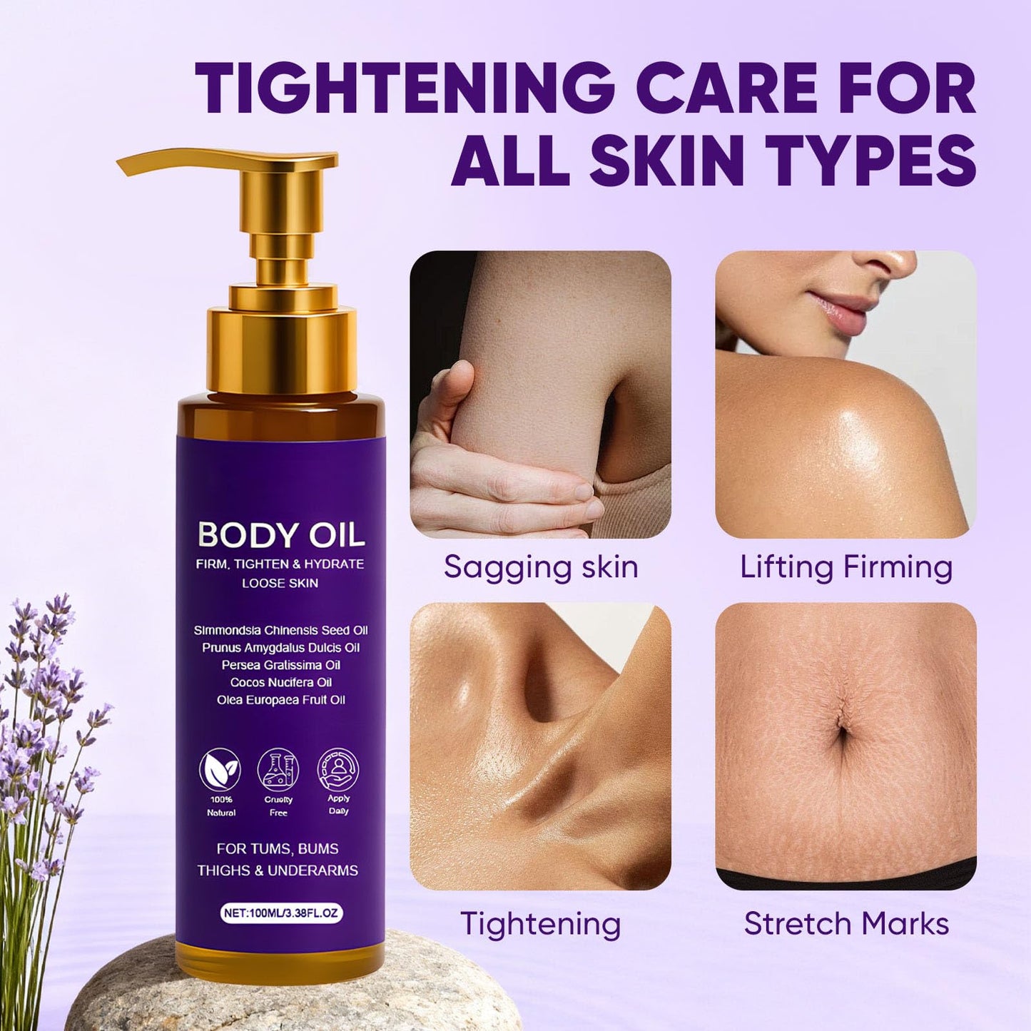 Zotreval Body Firming Oil, Luxury Body Oil for Crepe Skin, Firming Tightening & Hydrating Body Serum with Vitamin E and Sweet Almond Oil, Smooths Skin for Women