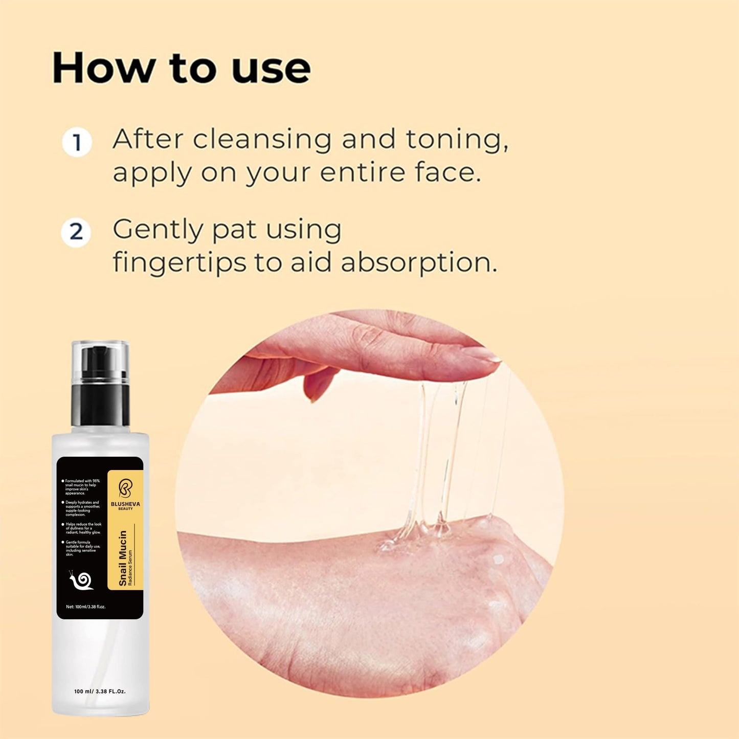 Blusheva Beauty Snail Mucin Radiance Serum 96% Snail Filtrate Hydrating & Anti-Aging Face Serum for Fine Lines, Dark Spots & Smooth Skin 100ml