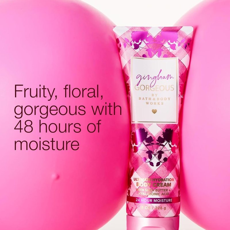 Gingham Gorgeous Body Cream - Ultimate Hydration Moisturizer with Shea Butter & Hyaluronic Acid for Dry Skin | 8 oz - Pink Strawberries, Peony Blooms & Peach Nectar