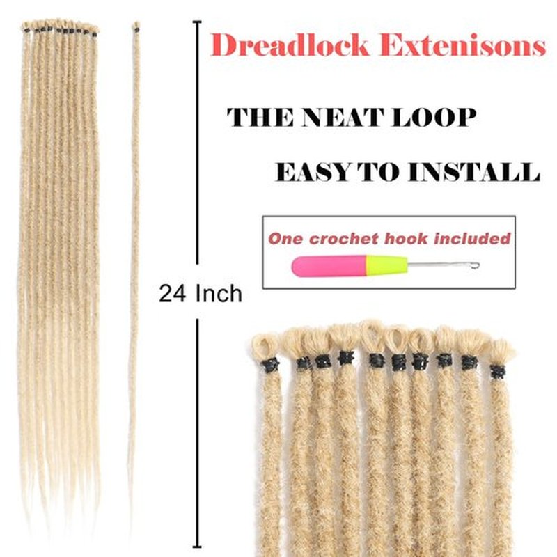Dreadlock Extensions 20 Strands 24inch Light Brown to Blonde Soft Hippie Dreads 0.6cm Width Synthetic Loc Extensions Handmade Reggae Style Crochet Braiding Hair #MT27/613