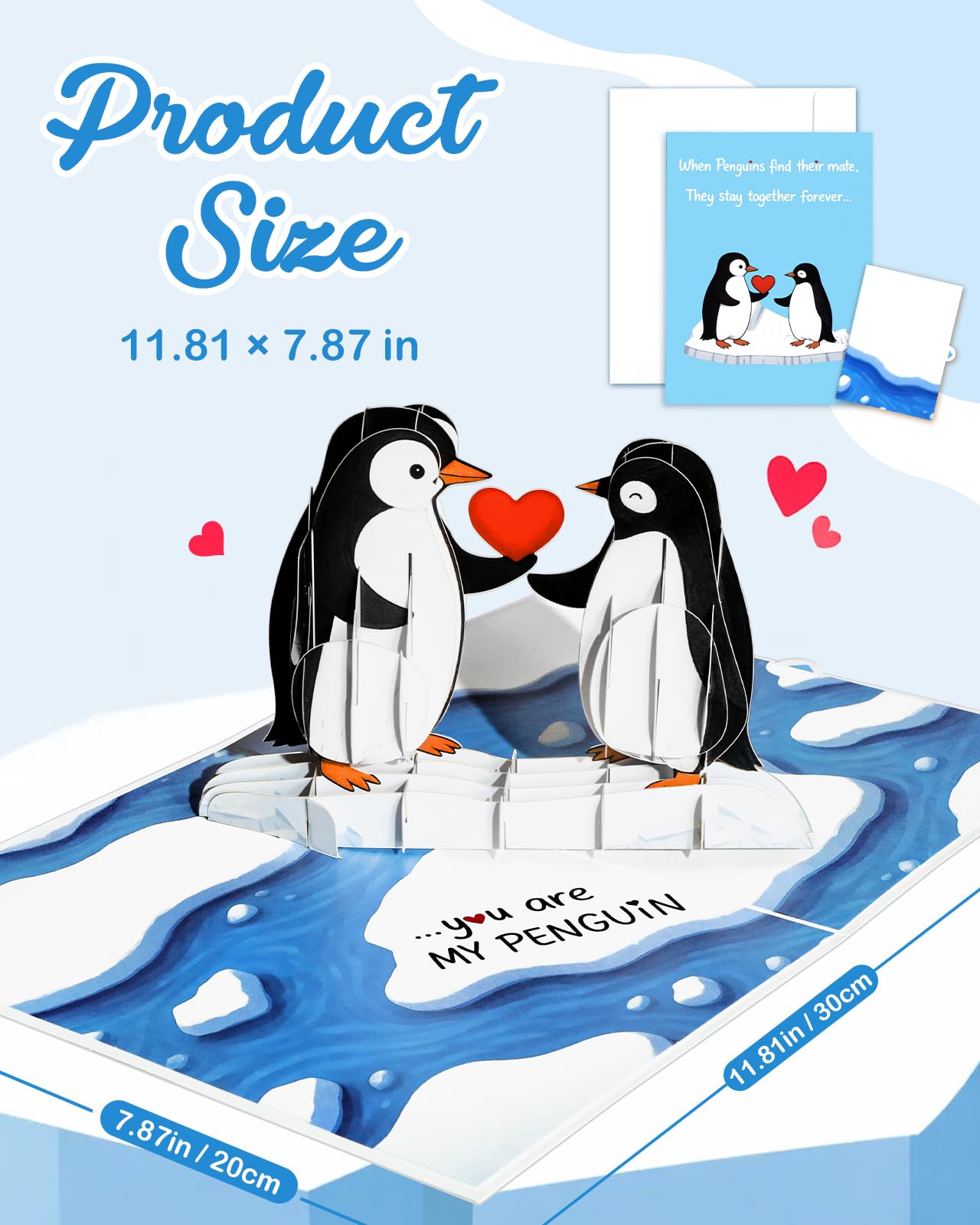 Coralogo Pop Up Anniversary Card - "You Are My Penguin" 3D Romantic Anniversary Pop Up Card Cute Valentines Day, Birthday, Wedding Cards with Envelope Gift for Her, Him, Wife, Girlfriend, Boyfirend, Husband