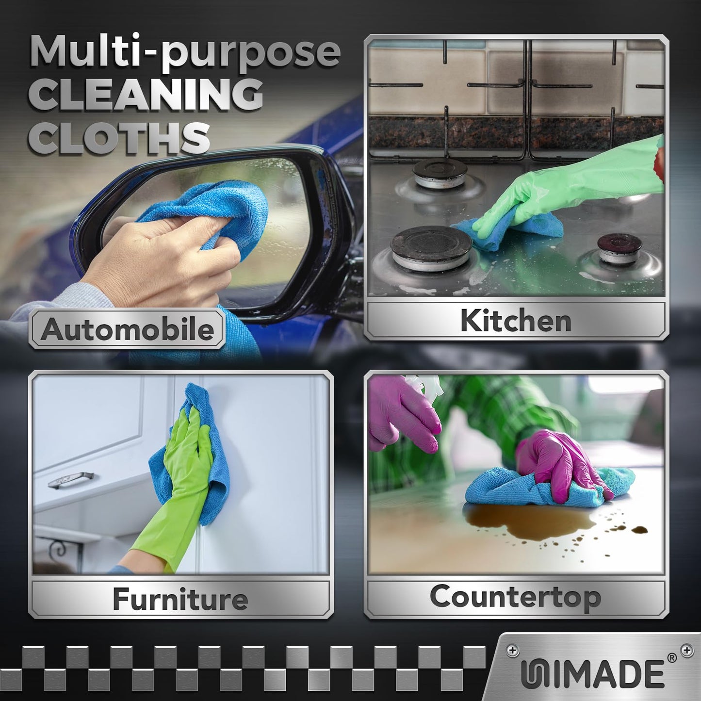 UNIMADE Shop Towels, 100 Pack Commercial Grade Work Rags Microfiber Towels for Cars Cleaning Rags Bulk Detailing Cloth for Automotive Bar Mechanic Restaurant Garage Housekeeping, 11.5"x 11.5", Blue