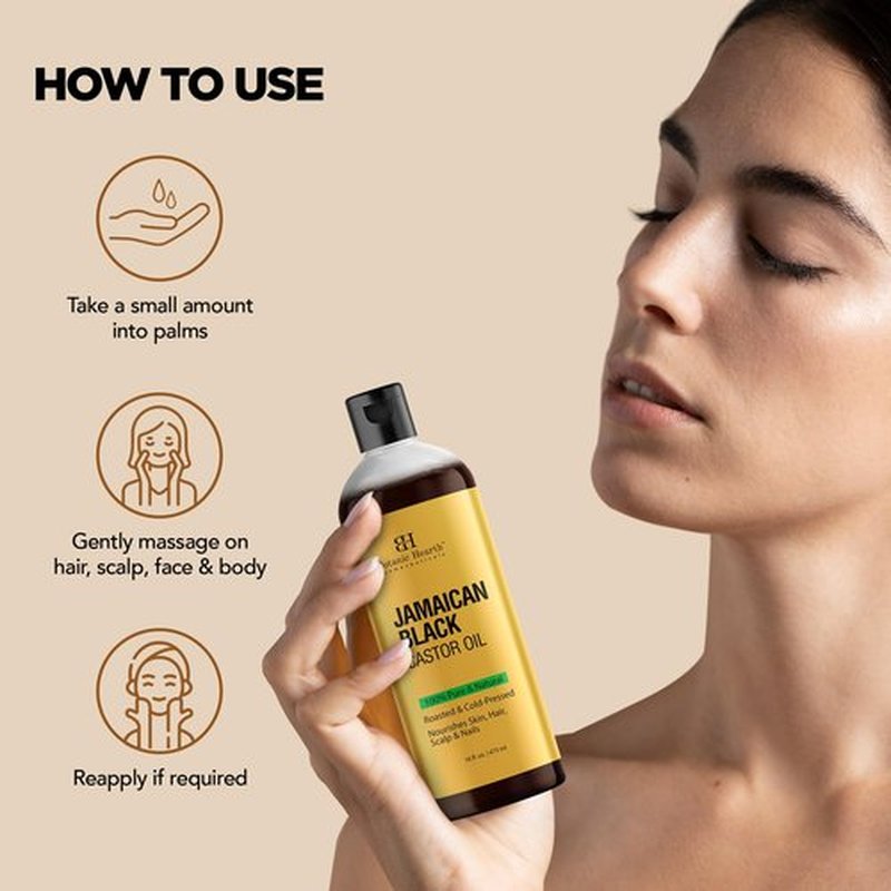 Botanic Hearth Jamaican Black Castor Oil for Hair Growth & Natural Skin Care - Roasted & Cold-Pressed - Massage, Scalp, Hair and Nails - 16 fl oz