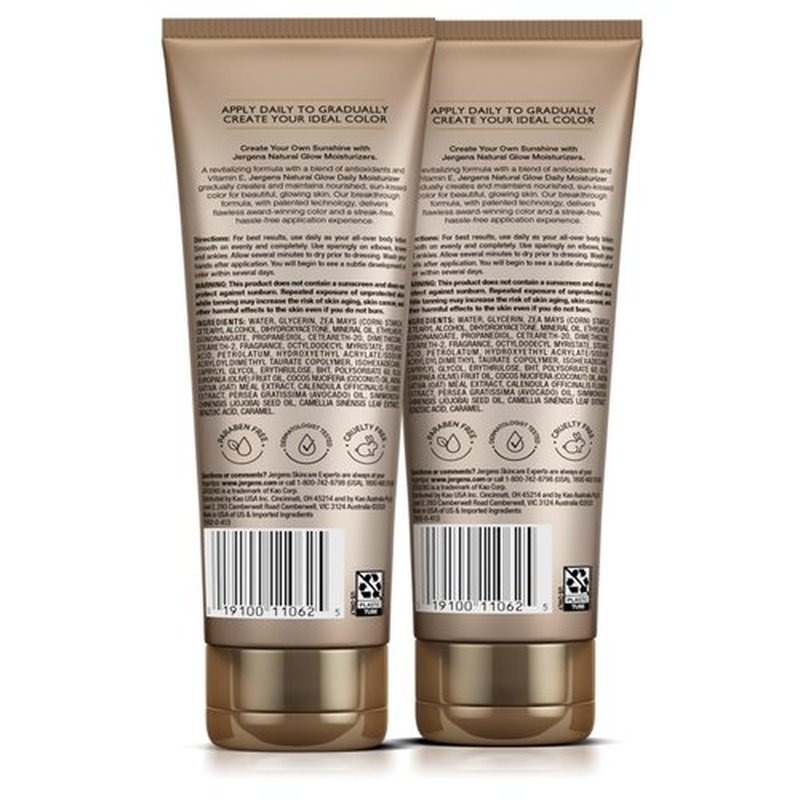 Jergens Natural Glow Self Tanner Lotion, Daily Sunless Fake Tanning, Medium to Deep Skin Tone, Daily Moisturizer, featuring Antioxidants and Vitamin E, 7.5 oz (2 Pack)