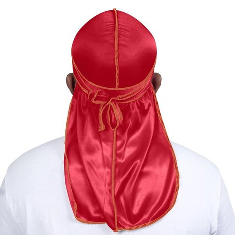 ForceWave Silky Durag for Men Wave Cap Satin Dorag for Men Women 360 Wave (Red with Gold Seam)