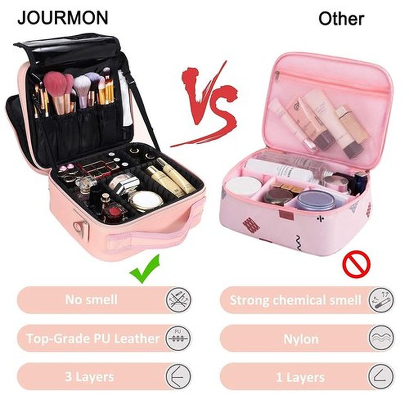 JOURMON Travel Makeup Bag Train Case Cosmetic Case Organizer Portable Artist Storage Bag with Adjustable Dividers for Cosmetics Makeup Brushes Toiletry Jewelry Digital Accessories(Cute Pink,S)