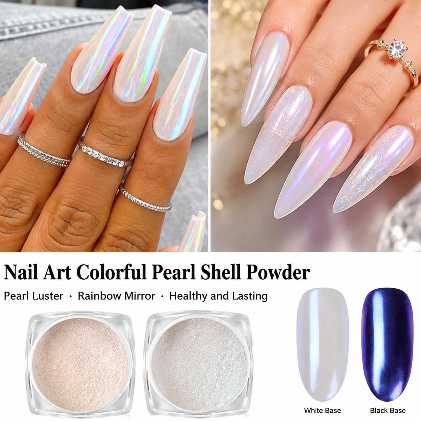 7 Colors Chrome Nail Powder Set, Nail Chrome Bulk,White Pearl Iridescent Aurora Metallic Mirror Effect Dip Nail Powder Kit, Gel Polish Holographic Mermaid Pigment, Resin Craft,Nails Art Gift for Women