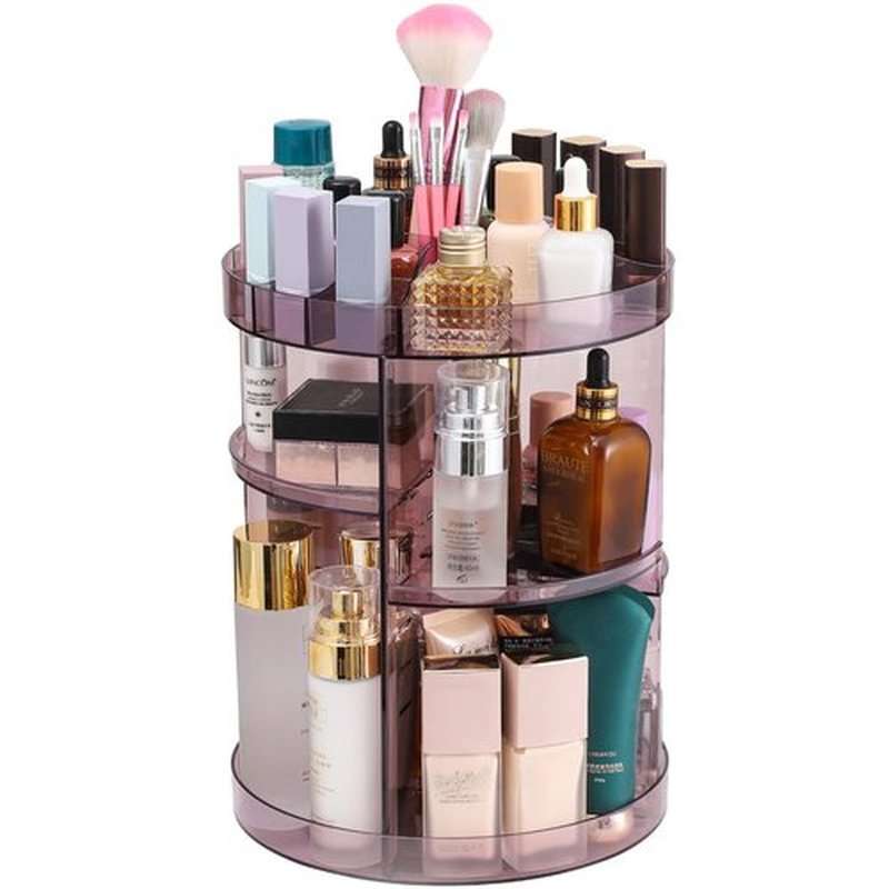 Cq Acrylic 360 Rotating Makeup Organizer, Purple, 4 Tier Adjustable Shelf Height and Rotatable Holder, Large Capacity Cosmetics Storage, Fits Countertop Vanity and Bathroom
