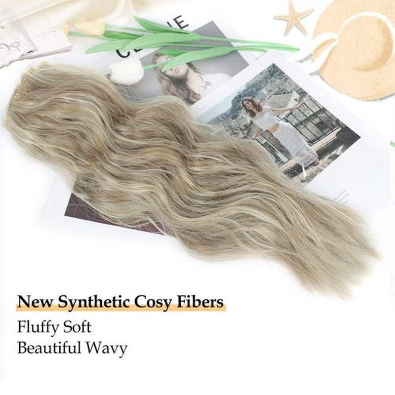 24in Clip In Hair Extensions Blonde For Women Synthetic Clip in Long Wavy Hair Extension Double Weft Hairpieces Full Head For Women (24INCH, 18H613)