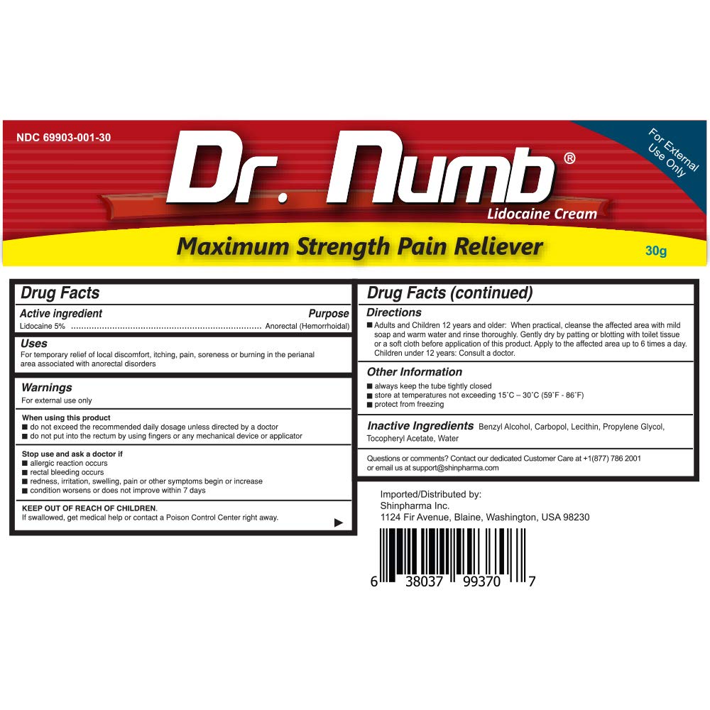 Dr. Numb 5% Lidocaine Numbing Cream, Fast-Acting Maximum Strength Topical Anesthetic Pain Relief Burn Itch Numb Cream with Vitamin E for Hemorrhoid Treatment, Local and Anorectal Uses - 30g 2 Pack