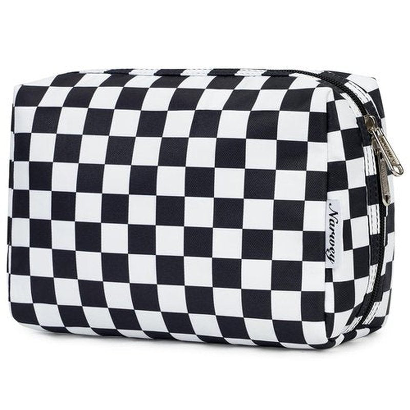 Narwey Large Checkered Makeup Bag Zipper Pouch Travel Cosmetic Bag Organizer for Women (Large, Black Checkerboard)