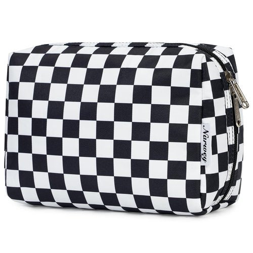 Narwey Large Checkered Makeup Bag Zipper Pouch Travel Cosmetic Bag Organizer for Women (Large, Black Checkerboard)