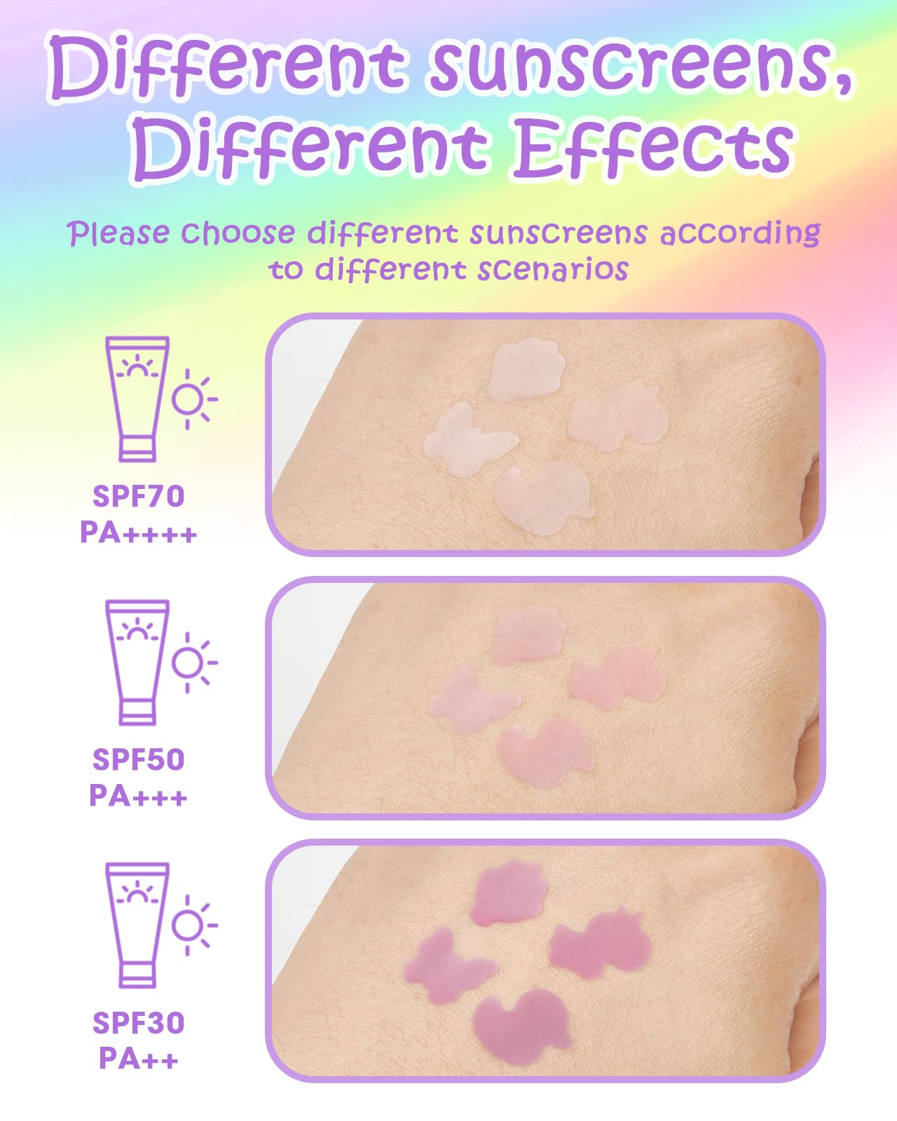 UV Detection Stickers for Sunscreen - 80 Count UV Detection Stickers, Know When to re-Apply Sunscreen, Sun Protection Reminder, 8 Cute Pattern Types