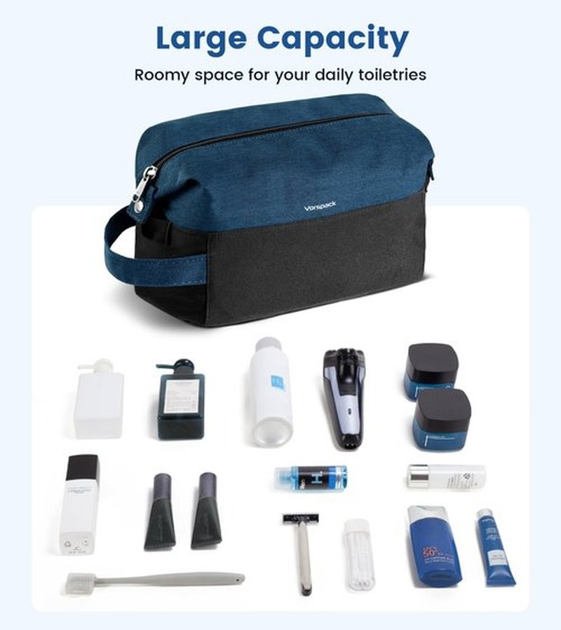 Vorspack Travel Toiletry Bag for Men - Lightweight Mens Toiletry Travel Bag Water Resistant Dopp Kit Shaving Bag for Skincare Toiletries Bathroom Gifts - Navy Blue