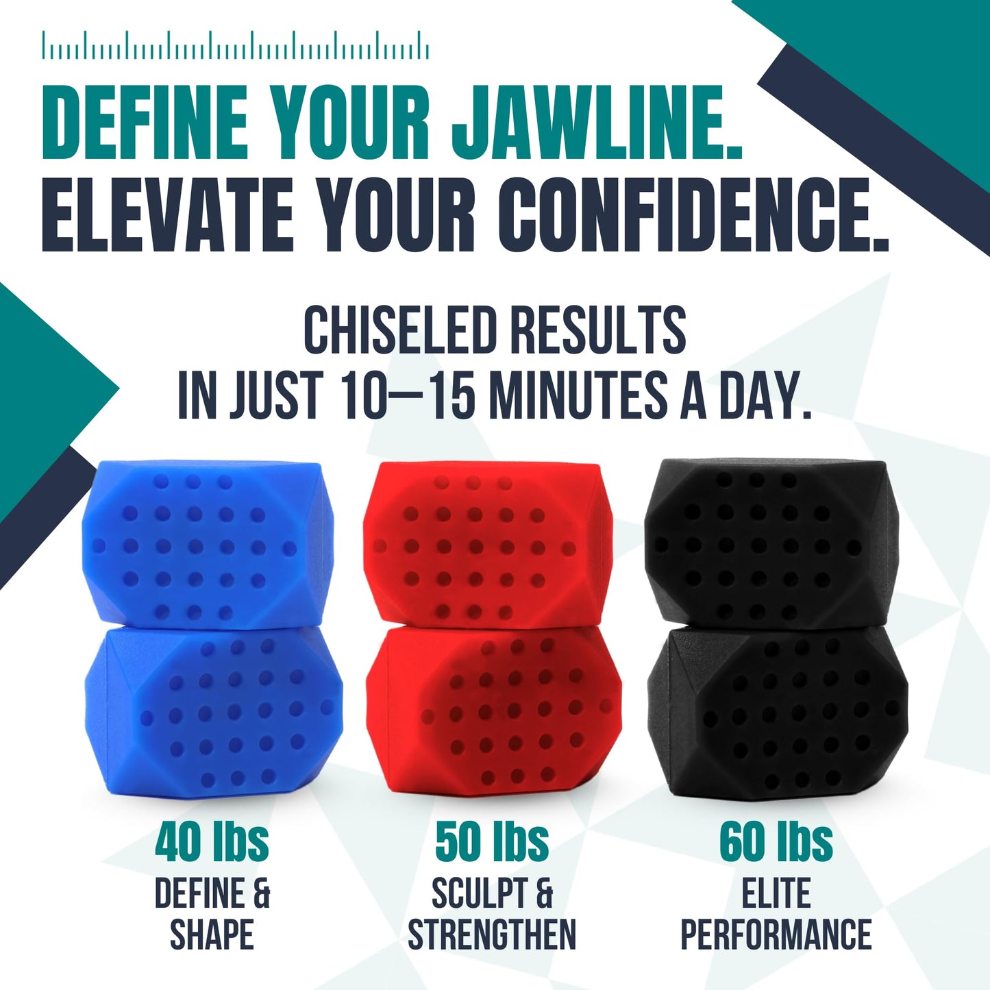 NexFit Jaw Exerciser for Men & Women – 3-Level Resistance Jaw Trainer for Men & Women – Food-Grade Silicone Double Chin Reducer – 6 Piece Kit with Carry Cases – Compact Mewing Jawline Shaper for Women