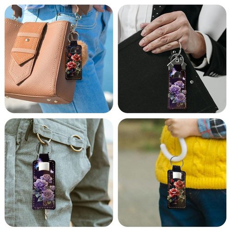 OLYCRAFT 2pcs Lipstick Holder Keychain Roses Butterfly Lip Balm Holders Elastic Diving Fabric Lipstick Keychains Portable Lipstick Holder Bags Lipstick Sleeve Key Ring Holder for Lipstick Chapstick