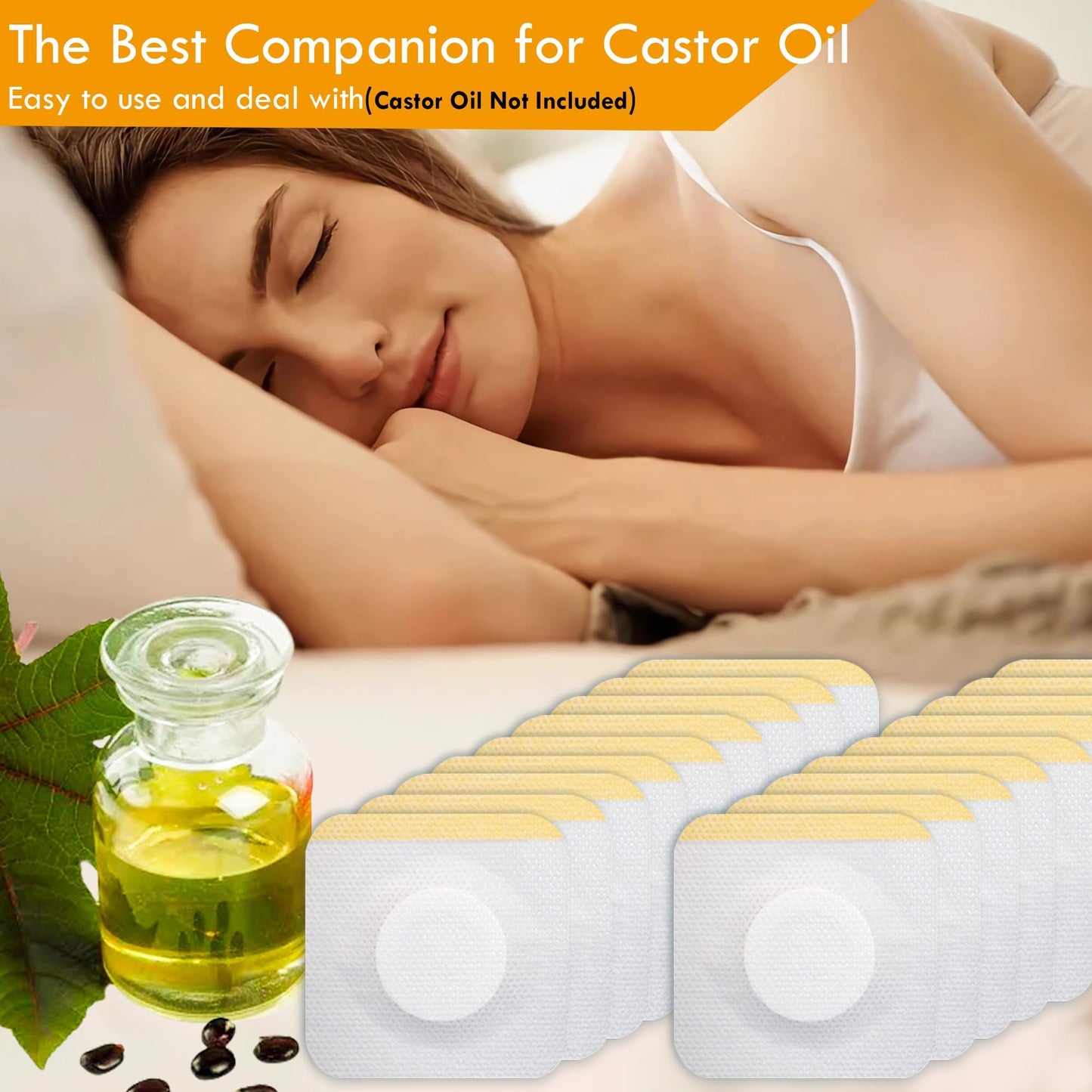 Castor Oil Patches for Belly Button, 54 Pack 3.2Inches Castor Oil Pack Wrap Organic Cotton, Self-Adhesive, No Wash, Anti Leakage and Portable Oil Wrap Pad Kits