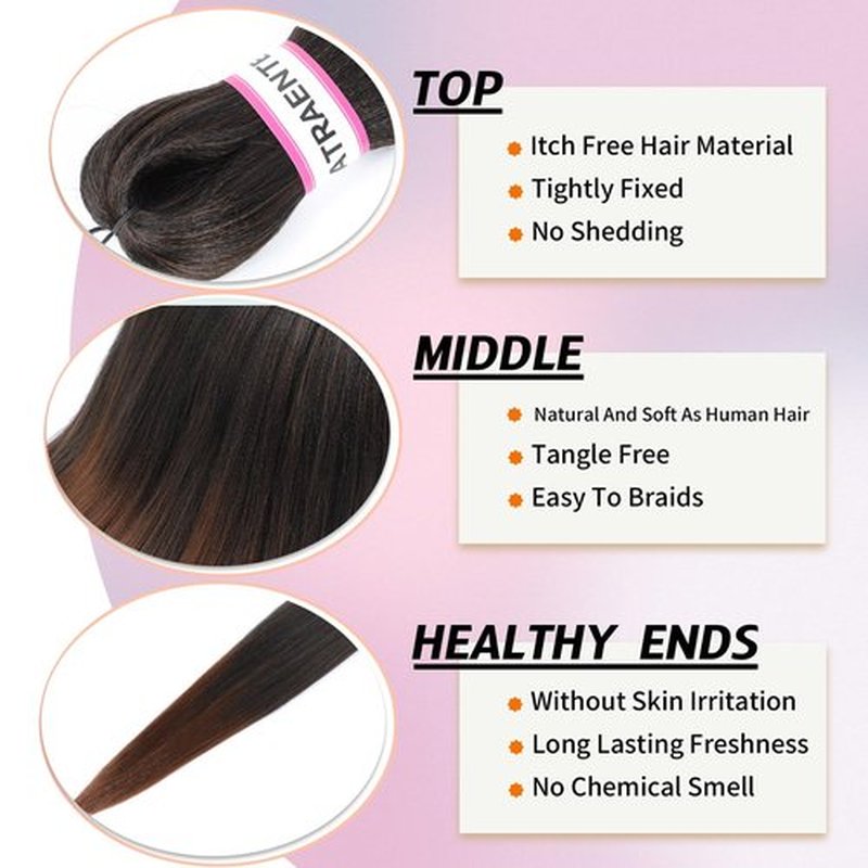 Braiding Hair Pre Stretched 26 Inch 8 Packs Brown Ombre Braiding Hair For Women Knotless Box Braids Hair Extension Yaki Texture Hot Water Setting Variety Styles Braiding Hair