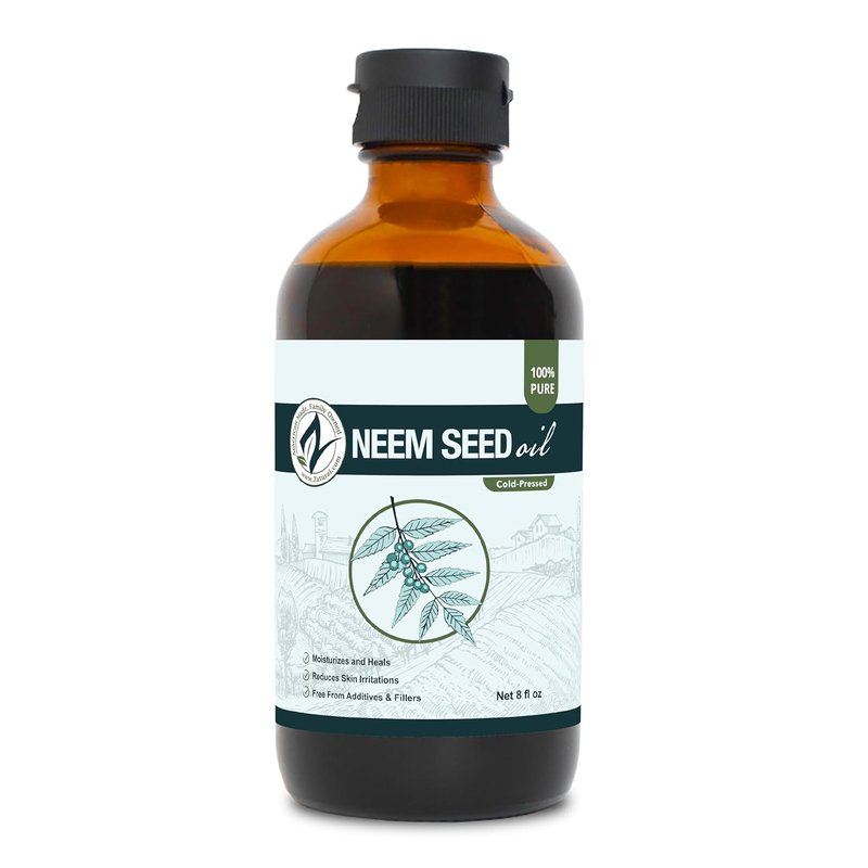 Zatural 100% Pure Neem Seed Oil - Cold Pressed Natural Oil for Skin & Hair | 8 Fl Oz Glass Bottle