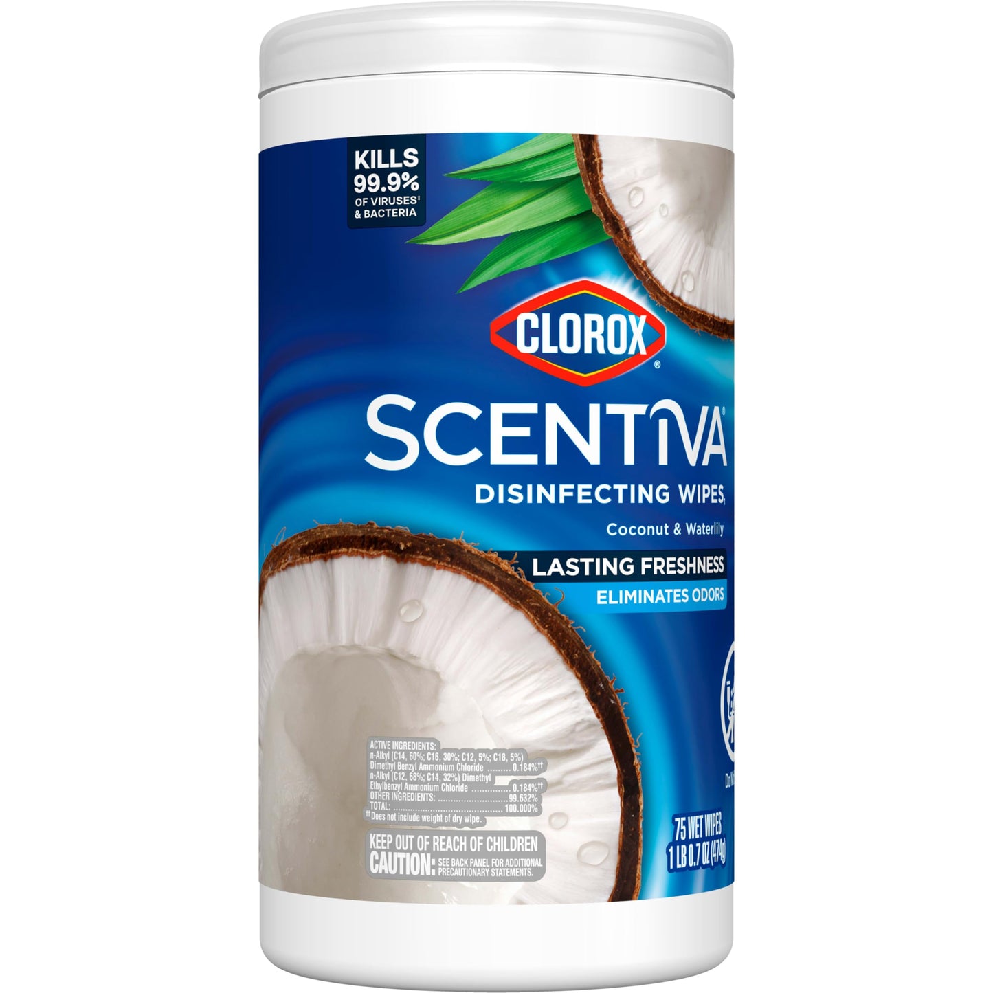 Clorox Scentiva Disinfecting Wipes, Coconut and Waterlily, Antibacterial, 75 Count