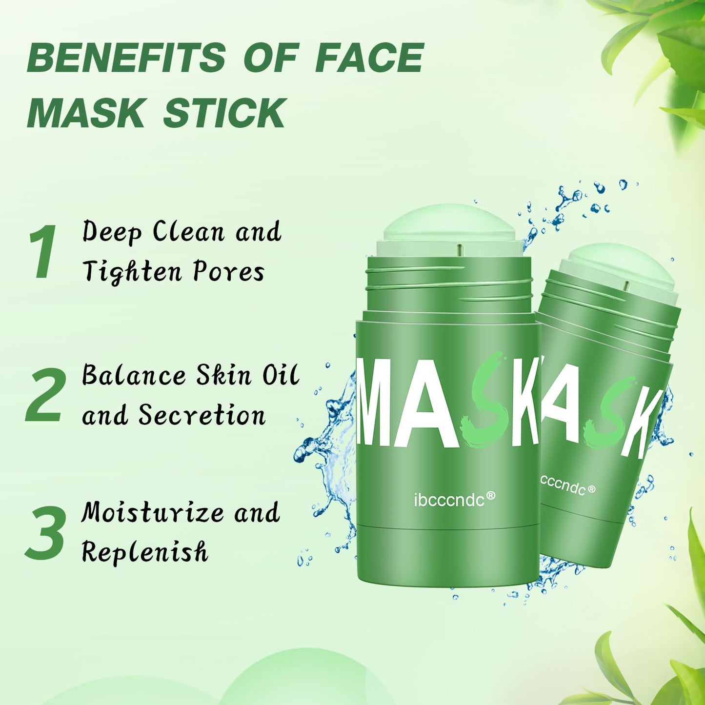 Green Tea Deep Cleanse Mask, Blackhead Remover with Green Tea Extract, Deep Cleanse Face Mask Stick for Deep Pore Cleansing, Oil Control, Moisturizing, and Shrink Blackheads for Men and Women, 5PCS