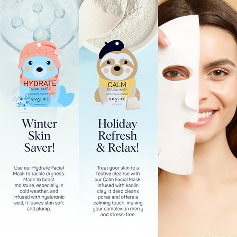 SpaLife Snow Buddies Facial Mask 10 Pack - Hydrating Character Sheet Masks for Women, Moisturizing Skincare Variety Set for Glowing Skin - Korean Facial Mask Spa Treatment with Natural Ingredients