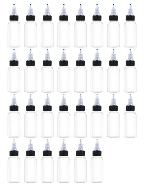 EOSAU 30 Pcs 1oz Plastic Squeeze Bottles with Twist Top Cap, 30ml Clear Dispensing Bottles, Empty Squirt Bottle for Liquids, Sauces, Arts, Crafts, Travel