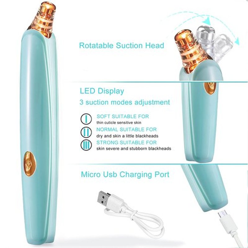 Blackhead Remover Pore Vacuum Cleaner - Upgraded Facial Pore Cleaner - Electric USB Pore Vacuum with 5 Probes - Upgraded Blackhead Suction Tool - Blackhead Remover Kit (Turquoise)