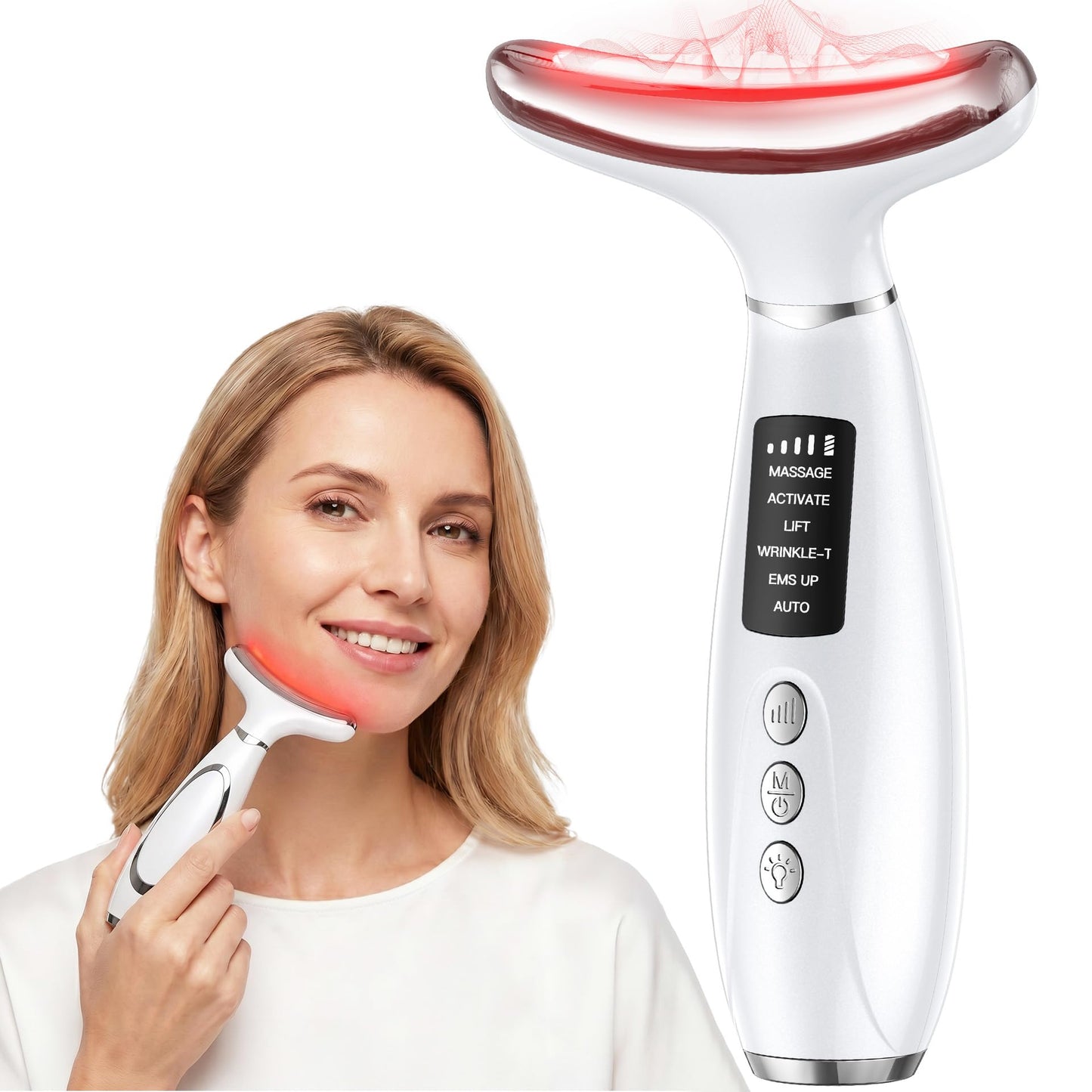 GIHWRRI Red Light Therapy for Face and Neck, 7-Color Face Massager Tool for Anti-Aging & Wrinkle Reduction, Rechargeable LED Phototherapy Device with Heat & Vibration, At-Home Skincare Gift for Women