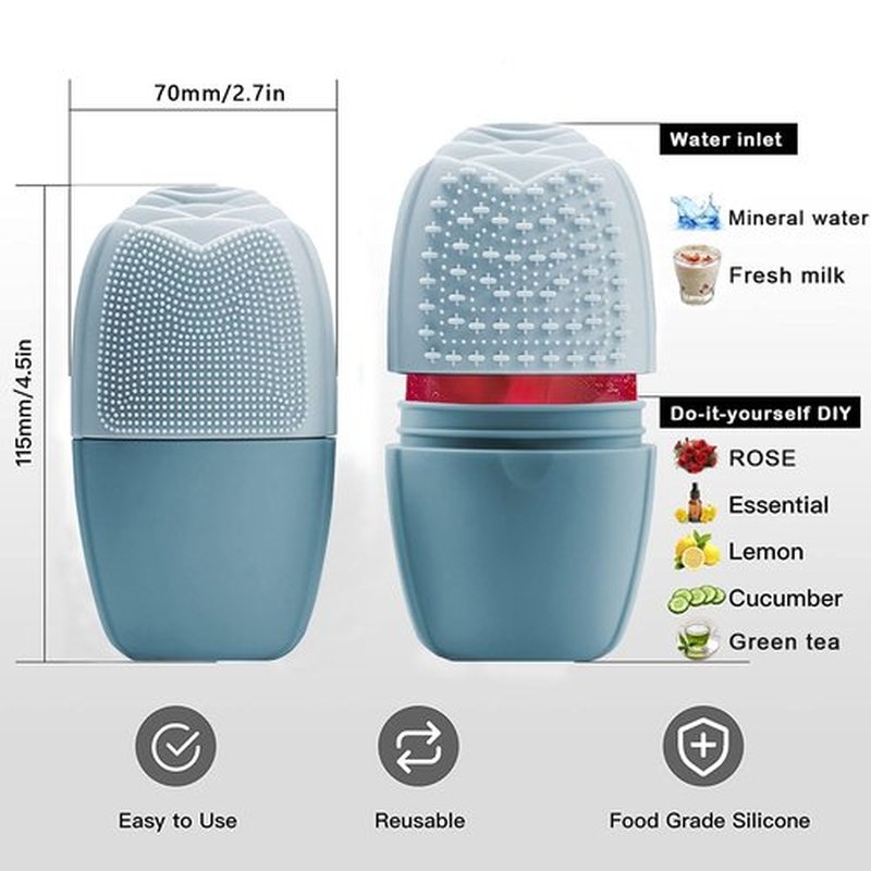 KOGITI Ice Mold for Face, Ice Roller for Face & Eye, Beauty Facial Ice Rollers Ice Holder Mold Face Puffiness Relief Massage Skin Care Tools, Ice Facial Cube (Brush-Blue)