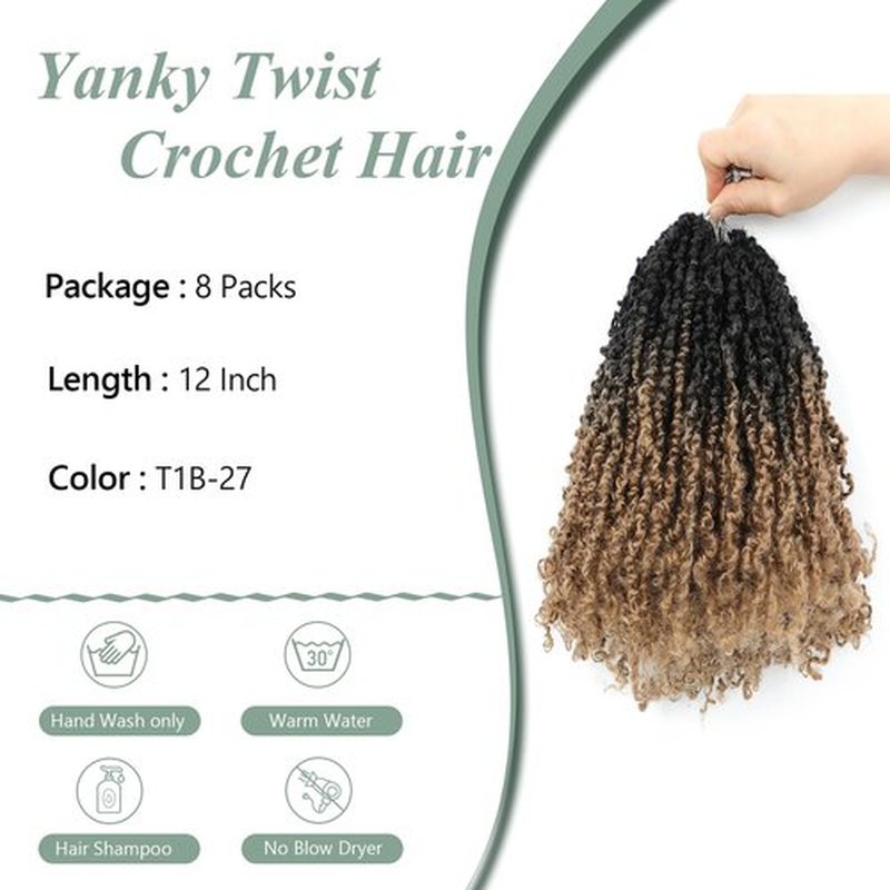 Yanky Twist Crochet Hair 12 Inch Crochet Yanky Twist Pre Looped Crochet Hair 8 Packs Spring Mini Twist Crochet Hair Extensions 1B/27 Bohemian Passion Twist Hair for Black Women