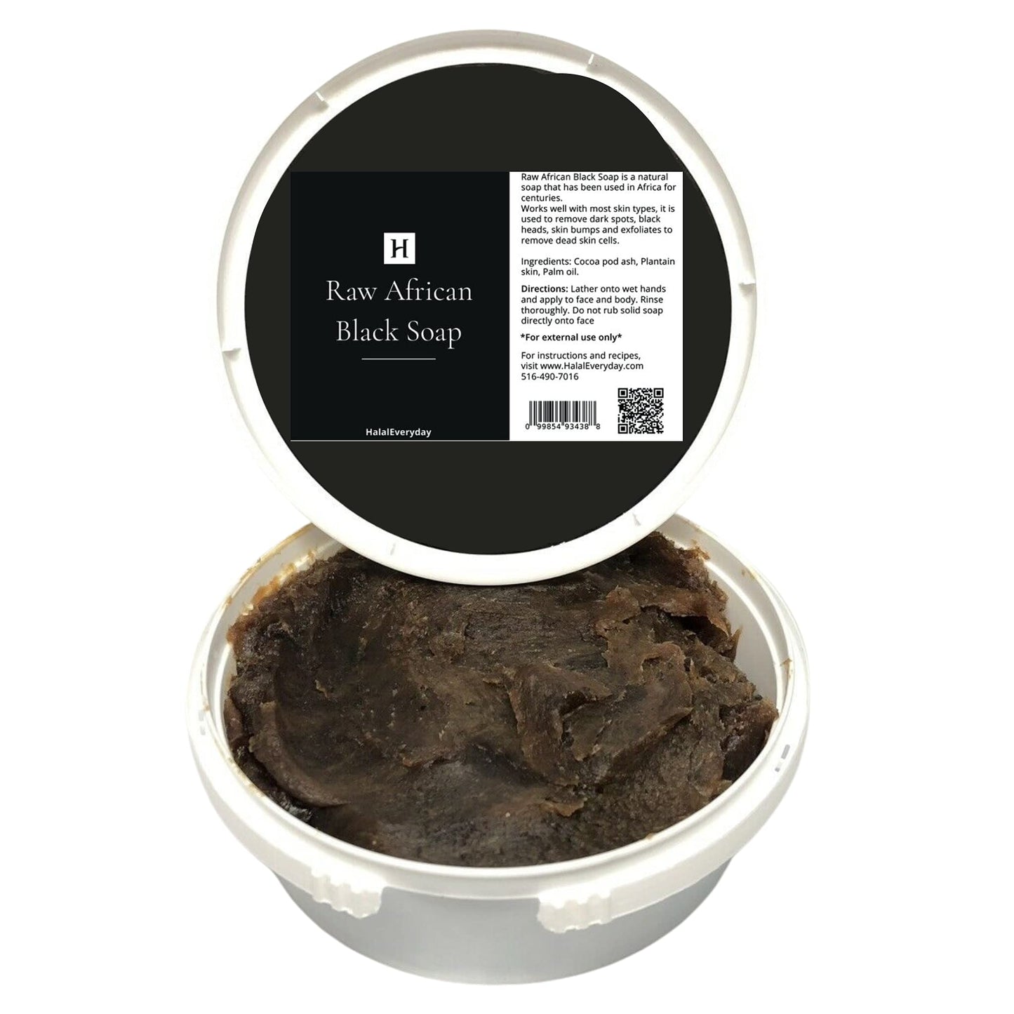 HalalEveryDay African Black Soap paste 16 oz - Made with pure Raw African Black soap - Free of all chemicals