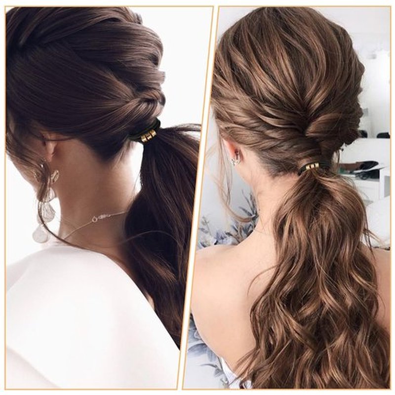 PEOVLVN 5 Pcs Hair Tie Bracelets for Women, Boho Hair Ties No Damage Elastic Hair Ties Cute Bracelet Hair Ties with Bead Ponytail Holders Hair Bands for Women Girls Hair Accessories (Black)