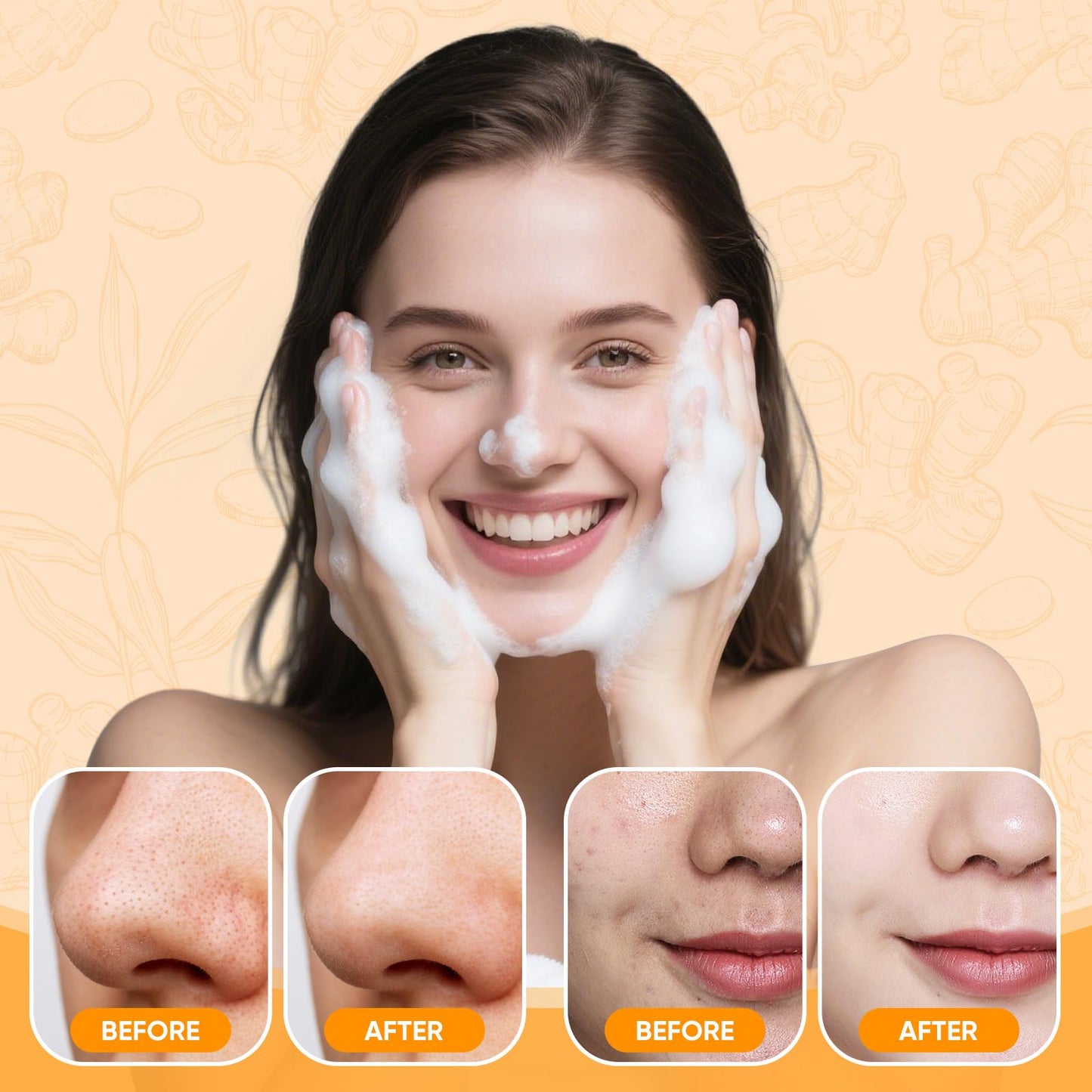 Turmeric Face Wash Set, Turmeric Facial Cleanser & Turmeric Soap Bar & Oil for Face & Body Suit to All Skin Type, Protect Sensitive Skin Improve Skin Condition Soothing Irritation