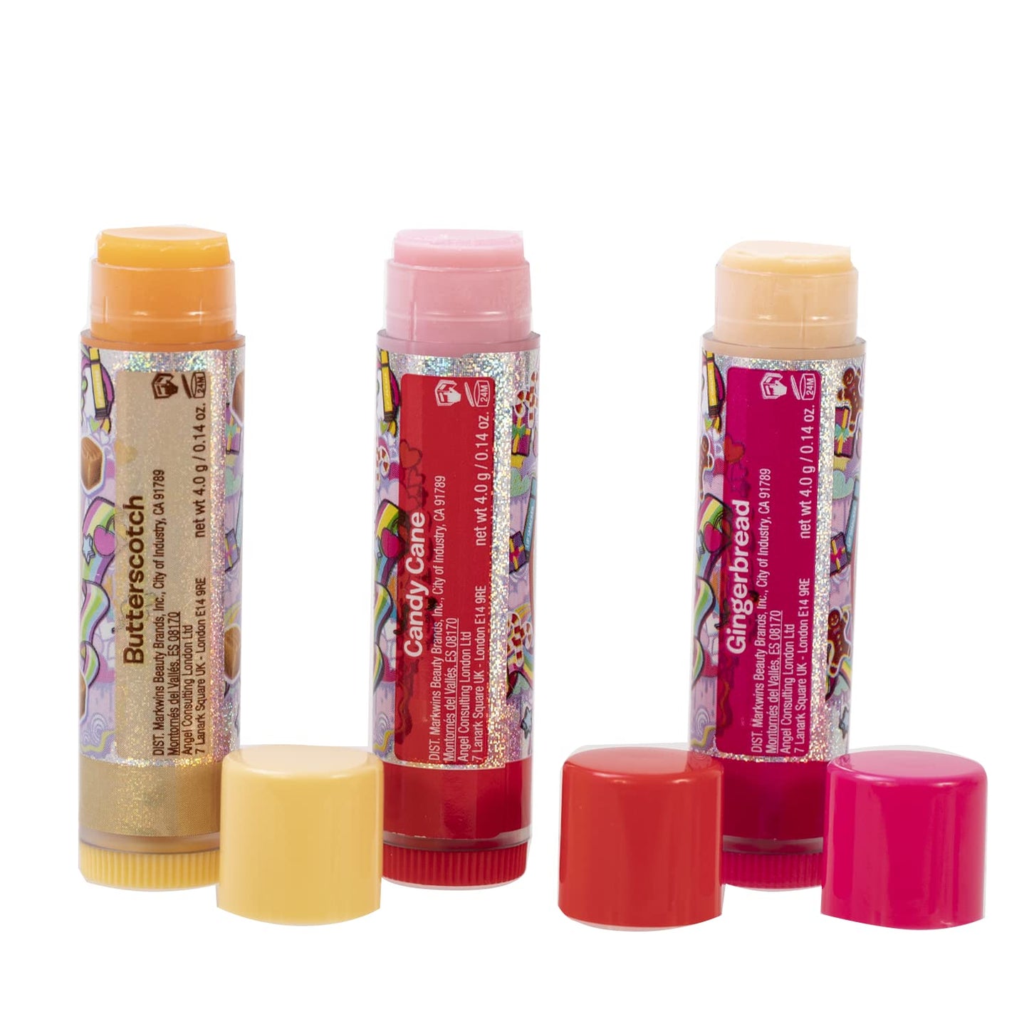 Lip Smackers Flavored Lip Balm Tropical Fever - Moisturizing, Soothing Trio Pink Gingerbread, Candy Cane, Caramel