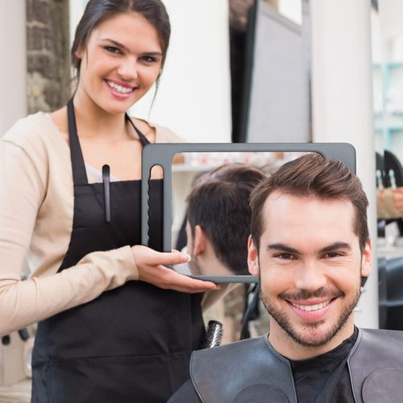 TASALON Unbreakable Hand Mirror with Double Handle- Large Handheld Barber Mirror for Hair and beauty Salon - Durable Hand Held Mirrors for barbershop - Haircut Mirror with Double Handgrip- Silver Gray