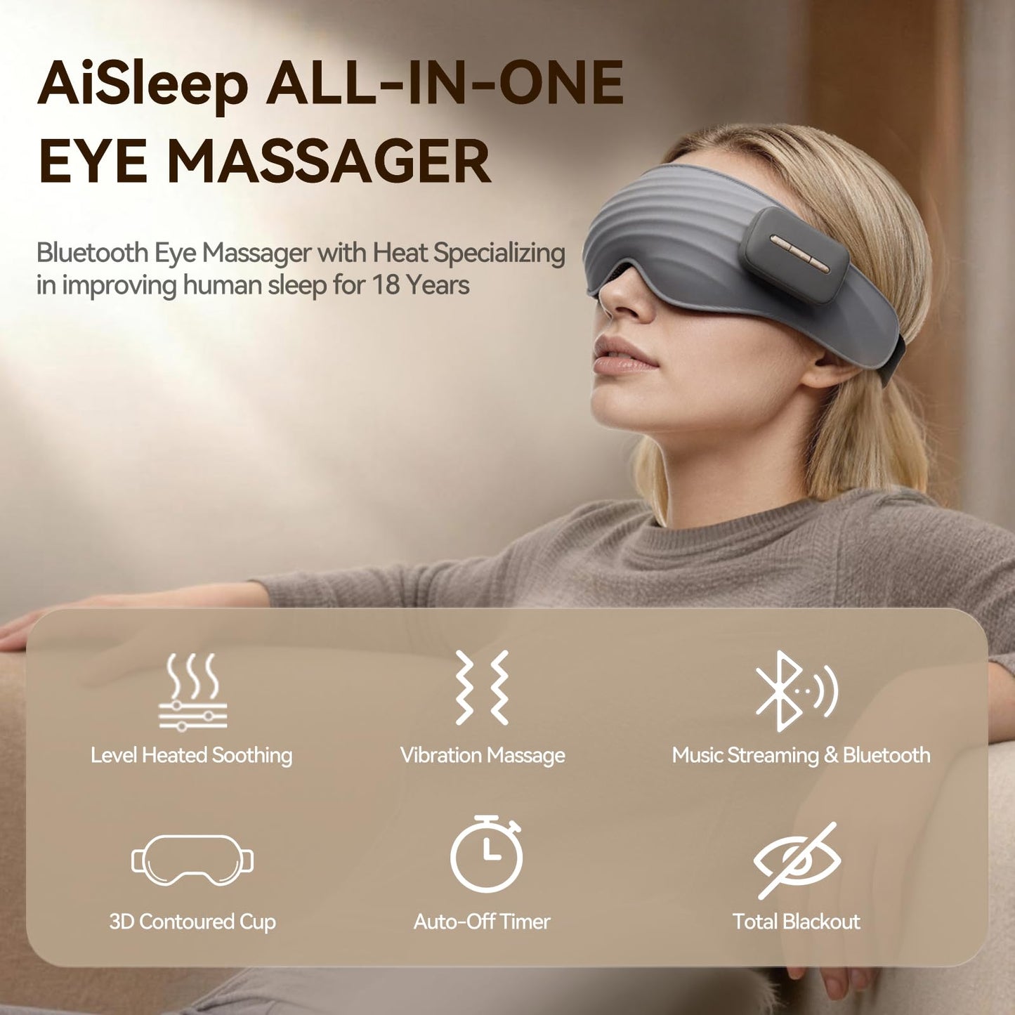 AiSleep Eye Massager with Heat, Heated Eye Mask, Eye Massager with Bluetooth Music for Dry Eyes, Eye Relief, Improved Sleep, 3 Temperature Heated Eye Massager for Migraine Strain Relief, Eye Care