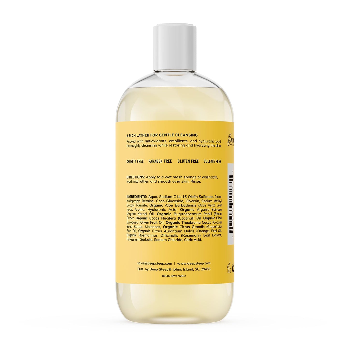 Deep Steep Grapefruit Bergamot Body Wash, Hydrating Shower Gel with Hyaluronic Acid & Shea Butter for Sensitive Skin, Bodywash for Women & Men, 17 Fl Oz, 1-Pack