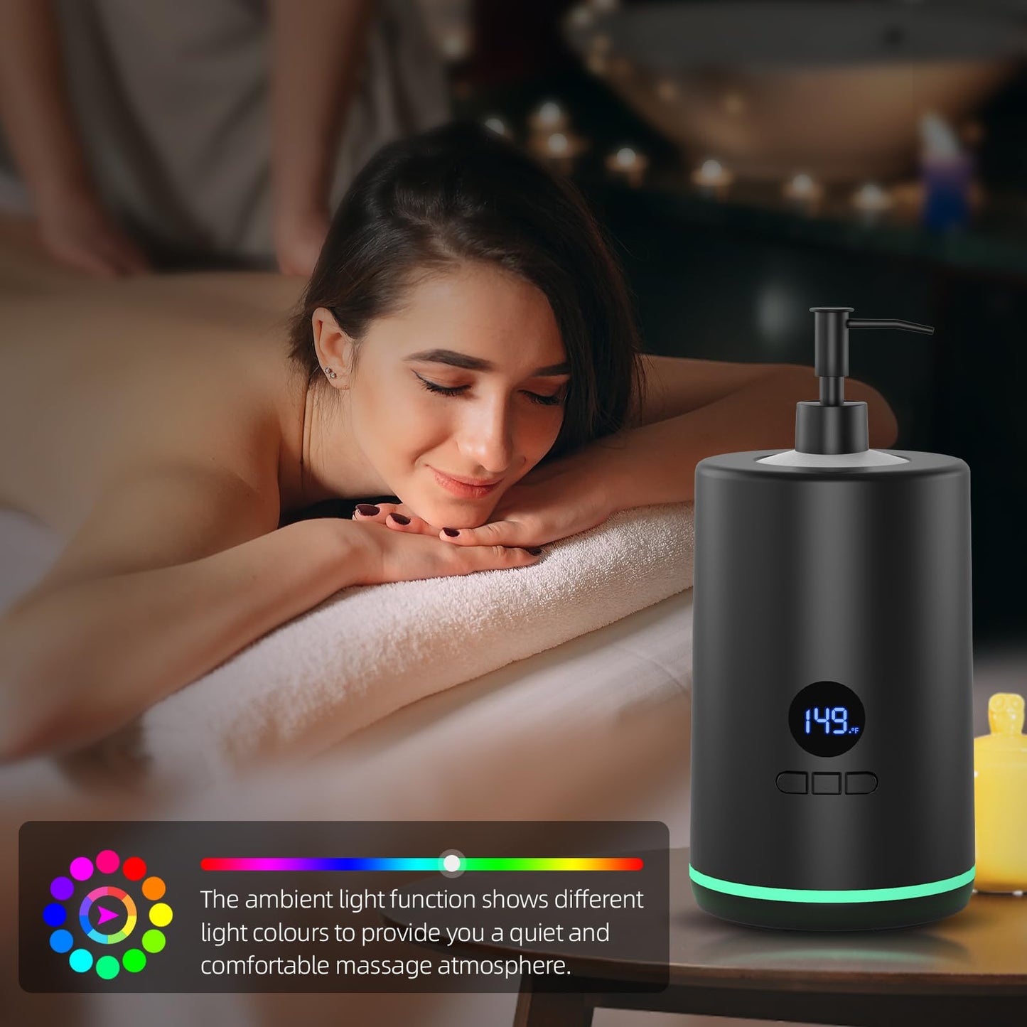 Lotion Warmer, Yofuly Portable Oil Warmer for Massage, Heated Lotion Dispenser Device with Gua Sha Roller Kit, Electric Massage Oil Digital Heater for Home and Salon Use, Black