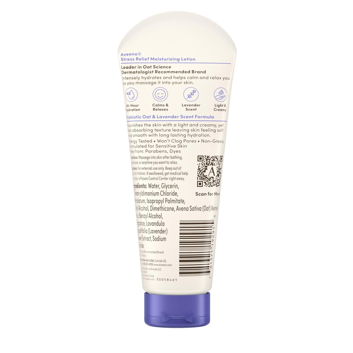 Aveeno Stress Relief Moisturizing Body Lotion with Prebiotic Oat & Lavender Scent for Sensitive Skin, Calms & Relaxes with 48 Hour Hydration, Non-Greasy, Travel Size, 2.5 oz